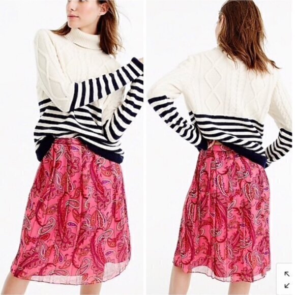 J. Crew Silk Double Pleated Paisley Skirt 12 Pink/Purple - Picture 1 of 13